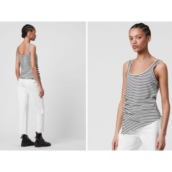 AllSaints Hatti Striped Cami Ruched Black White Stripe US 0 $44 NWOT Boho - Picture 5 of 14